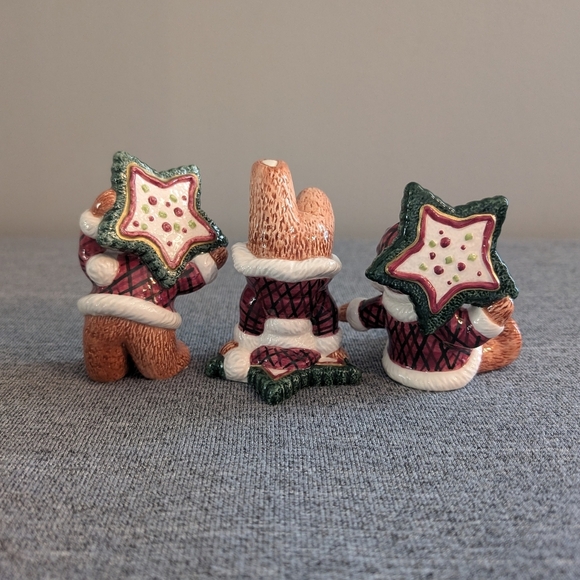 Fitz and Floyd, Tumbling Holiday/Christmas Bear Figurines with Stars, 3pc - Picture 2 of 3
